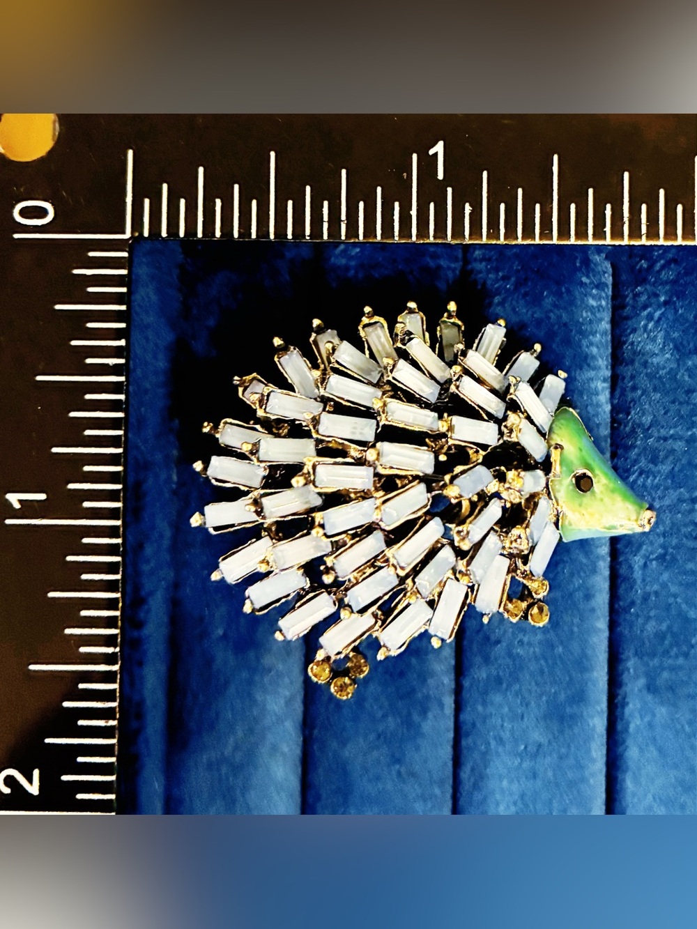 Hedgehog Brooch Pin Blue Rhinestone Enamel Animal Cute Jewelry⁠